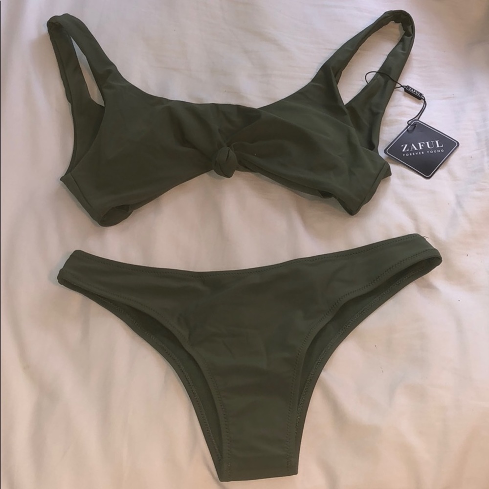 Army Green Knotted Scoop Bathing Suit